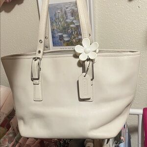 Coach Ivory Tote with Floral Charm